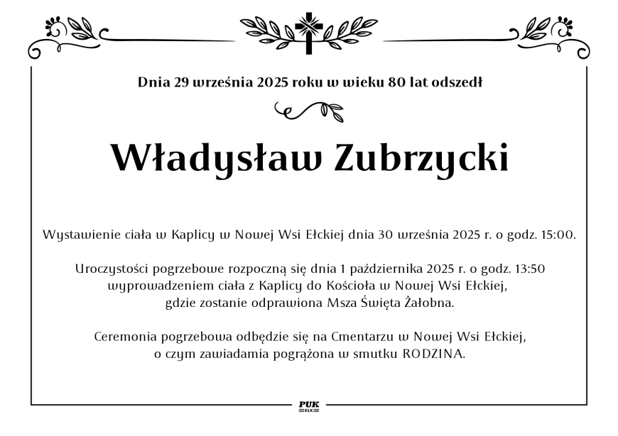 Władysław Zubrzycki - nekrolog